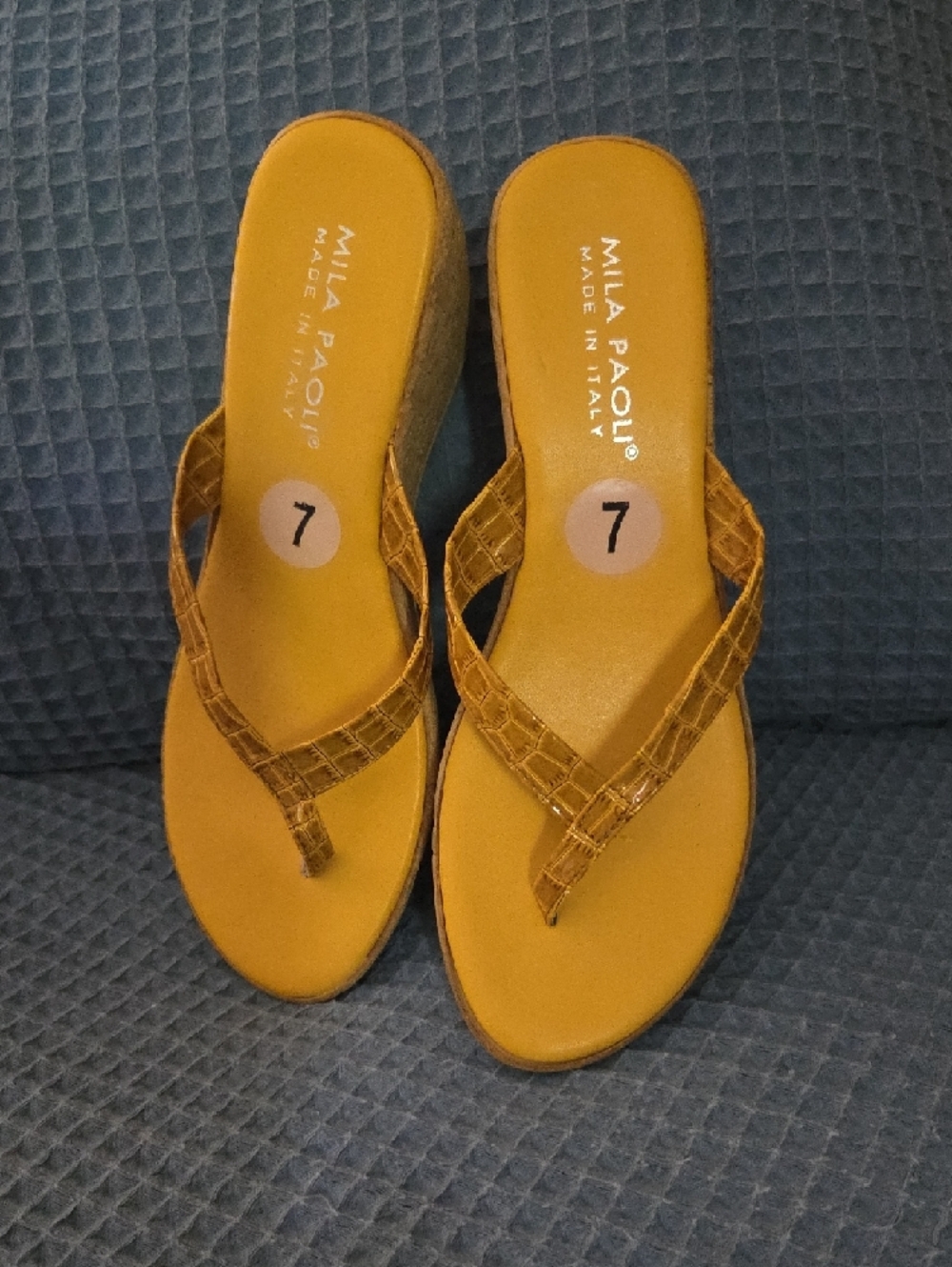 Mila Paoli Mustard Color Wedge Thong Sandals - Picture 5 of 5